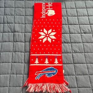 Red Buffalo Bills Holiday Scarf with Snowflake/Tree Design